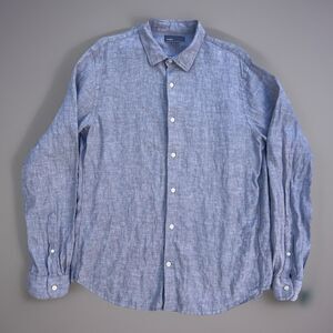 Vince Men’s 100% Linen Long Sleeve Button Up Shirt Solid Gray Classic Fit Large
